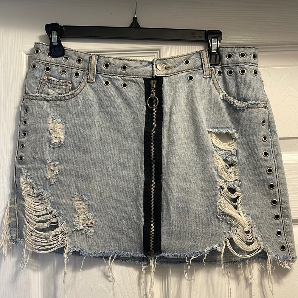 Distressed Signature8 Denim Mini Skirt